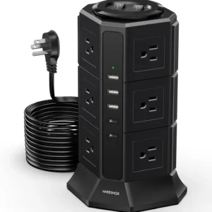 Power Strip Tower for Home Office 12 Outlets 5 USB Ports